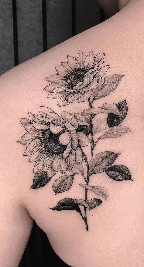 E H, Sunflower Tattoo Shoulder, Autumn Tattoo, Geniale Tattoos, Sunflower Tattoos, Botanical Tattoo, Sunflower Tattoo Design, The Beauty Of Nature, Tattoo Feminina