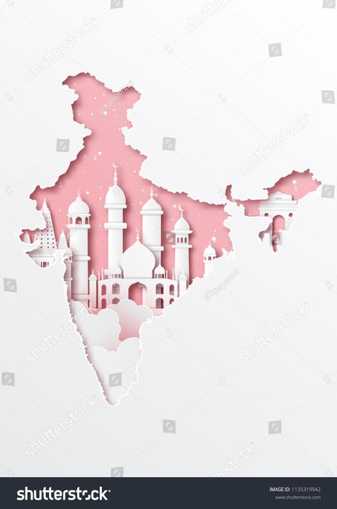 Paper cut out of india map and famous landmark,vector paper art and digital craft style. #Ad , #ad, #map#famous#landmark#Paper 3d Paper Art Easy, Paper Layering Art Simple, Paper Layering Art, Paper Cut Out Illustration, Mading 3d, Art Tutorial Procreate, Digital Art Tutorial Procreate, Layered Paper Art Template, Paper Cut Art Templates