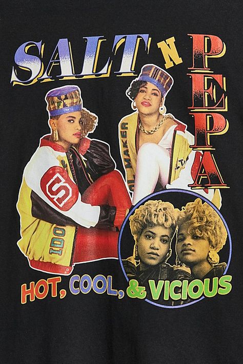 Salt-N-Pepa Hot, Cool & Vicious graphic tee. Classic tee features a Salt-N-Pepa graphic, ribbed crew neck and short sleeves, made from a cotton jersey. Features Salt-N-Pepa Hot, Cool & Vicious graphic tee Ribbed crew neck Short sleeves Content + Care 100% Cotton Machine wash Imported Size + Fit Measurements taken from size Large Chest: 19.5" Length: 30" | Salt-N-Pepa Hot, Cool & Vicious Tee in Black, Men's at Urban Outfitters Graphic Tees, Salt N Pepa, Men's Shoes Accessories, Women Men Shoes, Brand Sale, Black Fits, Urban Outfitters, Rap, Salt