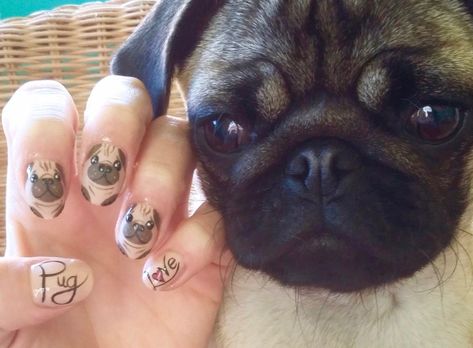 Pug Nail Art, Animal Nail Art, Animal Nails, Dog Nails, Cute Pugs, Nail Art Tutorial, Art Tutorial, Painted Pumpkins, Trendy Nails