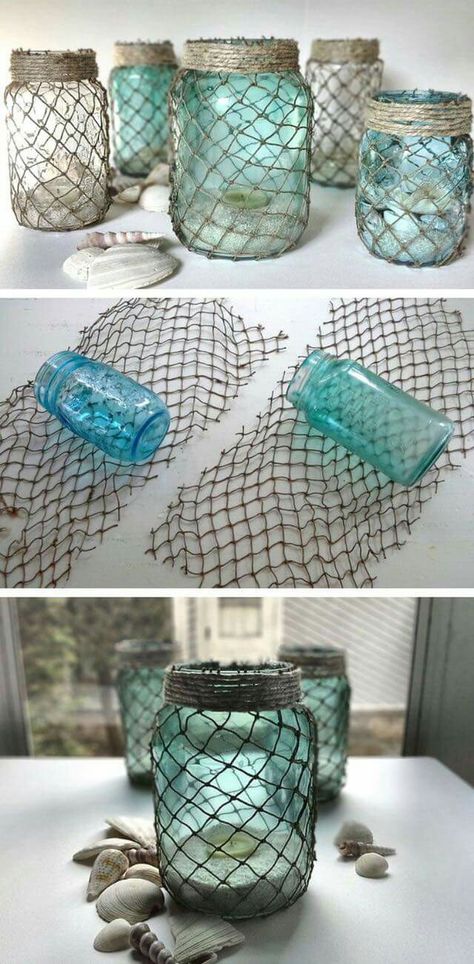 Fish net/Beach ♡ Gift Ideas In A Jar, Mermaid Kitchen, Diy Mothers Day Gift, Inexpensive Diy Gifts, Diy Gifts In A Jar, Decor Marin, Diy Mothers Day, Jar Projects, Diy Gifts For Mothers