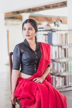 Shirt Blouses For Saree, Cold Shoulder Blouse Designs, Long Blouse Designs, Blouse Designs High Neck, Saree Blouse Neck Designs, Linen Crop Top, Blouse Design Images, New Blouse Designs, Patch Work Blouse