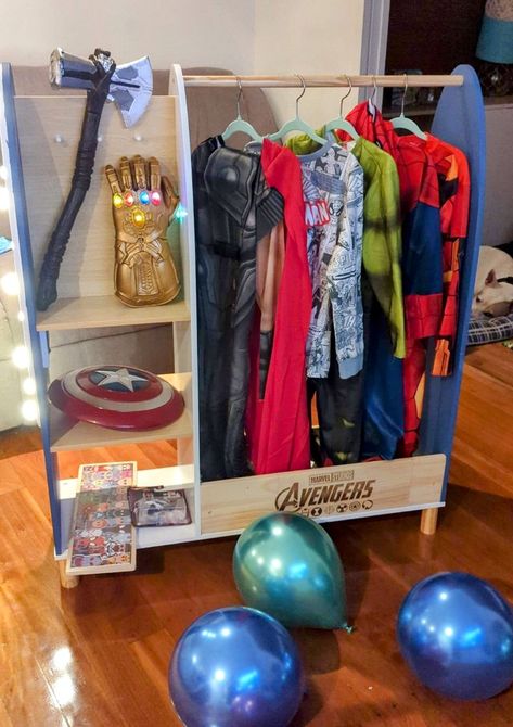 Superhero Dress Up Station, Dress Up Corner, Superhero Dress Up, Dress Up Stations, Superhero Dress, Marvel Room, Superhero Room, Avengers Superheroes, Up Costume