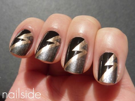 rock 'n' roll Lightning Bolt Nails, Rocker Nails, Lightning Nails, Harry Potter Nail Art, Harry Potter Nails, Rock Nails, Blitz Design, Solar Nails, Glamour Nails