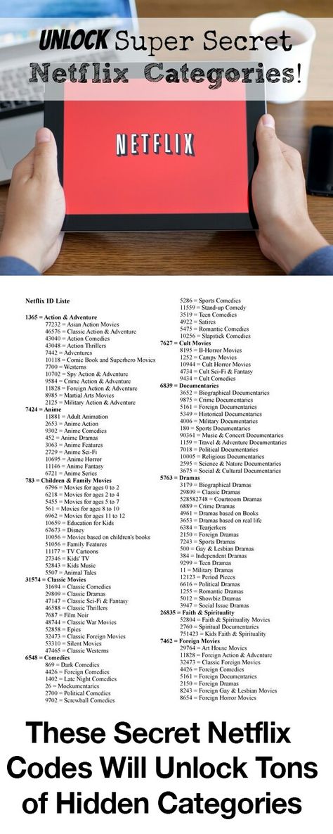 To view the categories, select a code from the list below and enter the category code at the end of the URL.  (Here's an example: http://www.netflix.com/browse/genre/2674). Secret Netflix Codes, Netflix Categories, 1000 Lifehacks, Netflix Hacks, Netflix Codes, Secret Code, Simple Life Hacks, Prime Time, Household Hacks
