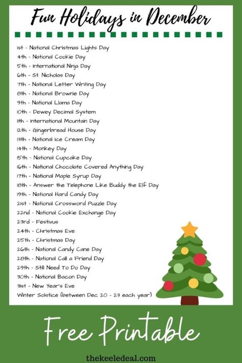 December Holidays 2023, Fun Days In December, Natal, December Fun Calendar, December National Days, National Days In December, Holidays In December, Monthly Holidays, National Holiday Calendar