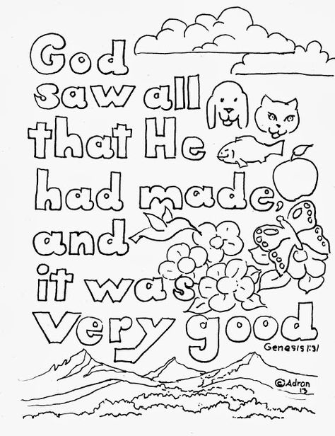 Coloring Pages for Kids by Mr. Adron: Genesis 1:31 Print and Color Page, Free Free Creation Printables, Gods Creation Preschool Activities, Creation Coloring Pages Printables Free Preschool, God Created The World Craft Preschool, Genesis 1:1 Coloring Page, Preschool Creation Lesson, Creation Printables Free, God Made The World Crafts Preschool, God Created The World Craft