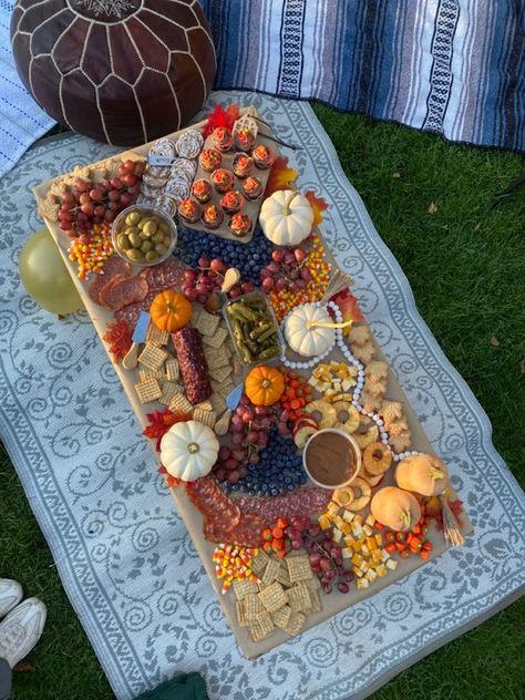 17 Best Dessert Charcuterie Board Ideas To Try This Fall Fall Surprise Birthday Party, Autumn Snack Board, Autumn Tea Party Ideas, Fall Birthday Party Ideas Aesthetic, Aesthetic Fall Birthday Party, Fall Themed Sleepover Ideas, Kjp Halloween, First Day Of Fall Party, Fall Themed Picnic