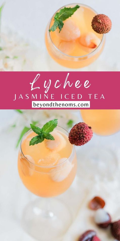 Lychee iced tea is a refreshing drink made with fragrant jasmine tea and sweet lychees. #icedtea #lychee Jasmine Tea Recipe, Lychee Mocktail, Lychee Iced Tea, Lychee Tea, Tea Drink Recipes, Drink Recipes Nonalcoholic, Iced Tea Recipes, Refreshing Drinks Recipes, Jasmine Tea