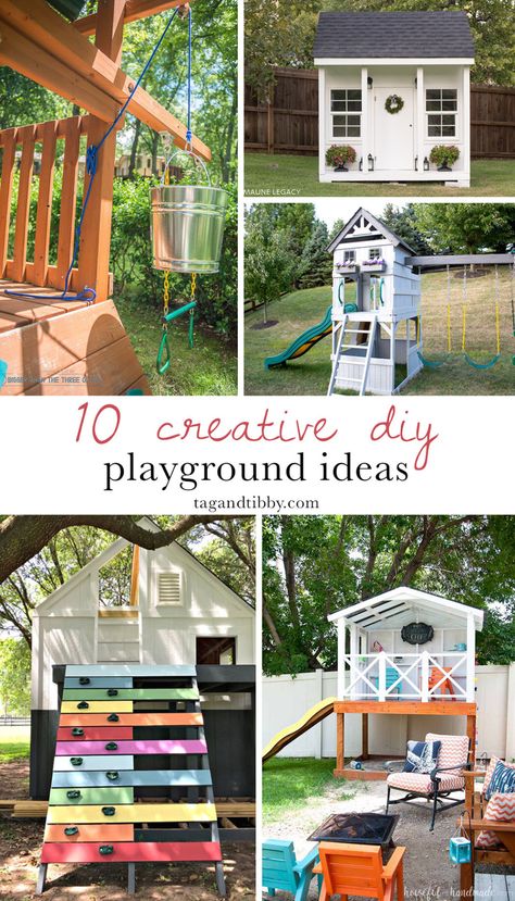 10creativeDIYplaysetandplaygroundideas28withlinkstotheprojects29format1500w | Tag and Tibby Diy Preschool Playground, Redo Outdoor Playset, Small Yard Play Area For Kids, Diy Outside Play Area For Kids, Outdoor Playset Makeover, Kids Swingset Ideas, Diy Playset Outdoor, Diy Playground Backyard, Kids Play Area Outdoor