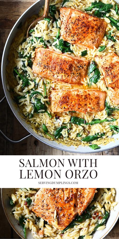 Muertos Tattoo, Healthy Food Recipies, Salmon With Lemon, Lemon Orzo, One Skillet, Healthy Recipes On A Budget, Summer Recipes Dinner, Gourmet Cooking, Dinner Plan