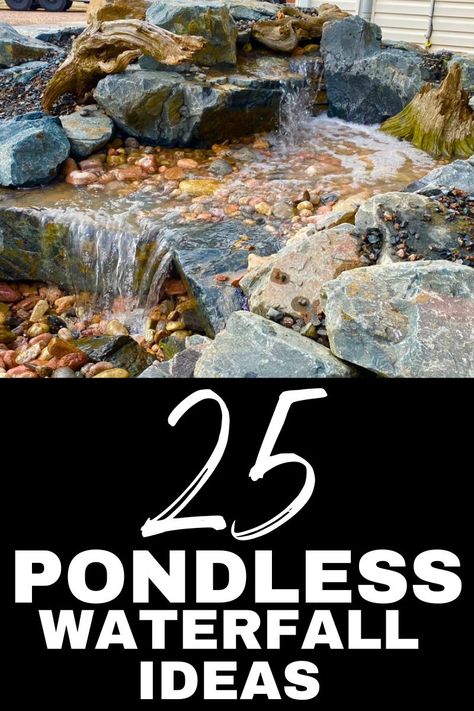 There are different types of waterfalls that you can build and incorporate into your landscaping. Below we will show you some of our favorite waterfalls! Inground Fountain Water Features, Outdoor Rock Waterfall Ideas, Rock Fountain Ideas Backyard Waterfalls, Simple Water Features For The Yard, Diy Backyard Pondless Waterfall, Water Feature Sloped Yard, Build Water Feature, Landscape Ideas With Water Feature, Outdoor Waterfall Fountain Ideas