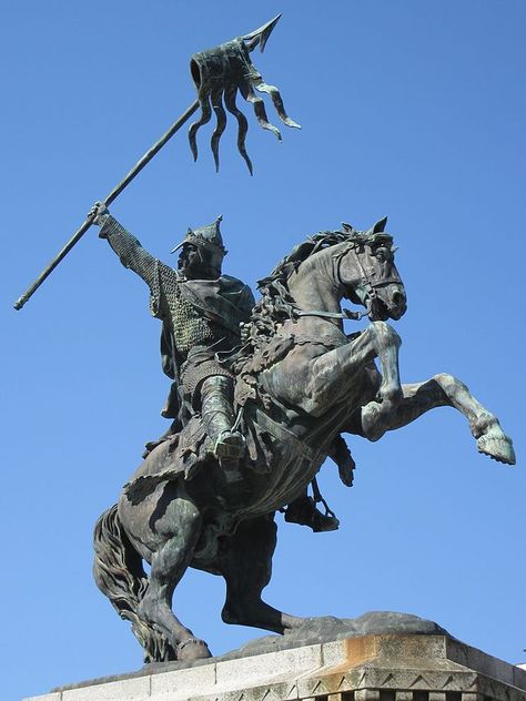 William the Conqueror statue at Falaise, France. Monument to William the Conqueror at Falaise (Calvados, Basse-Normandie). The equestrian statue of the seventh Duke of Normandy, sculpted by Louis Rochet (1818-1873), was built in 1851. On the pedestal, statues representing the preceding six dukes were added in 1875. Man vyi - own photo http://en.wikipedia.org/wiki/William_the_Conqueror Modern Statue, Norman Conquest, King Of England, Equestrian Statue, William The Conqueror, Queen Of England, British Monarchy, 11th Century, Horse Sculpture