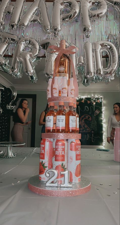 Pink alcohol tower for 21st Birthday 21st Birthday Ideas Best Friend, 21st Birthday Ideas Suprise, Birthday 21st Ideas, Birthday Hotel Decorations For Her 21, 21st Birthday Gifts Ideas For Her, 21st Baddie Birthday Ideas, Friend 21 Birthday Gift Ideas, Besties 21st Birthday Gift, Sister 21st Birthday Gift