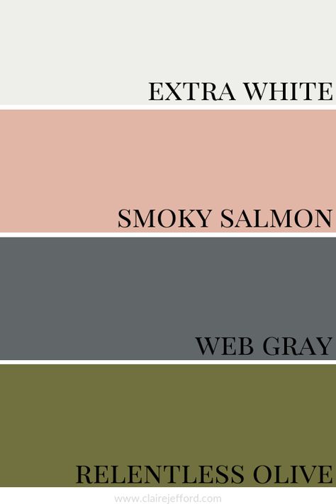 Olive Green Color Palette Bathroom, Olive Green And Pink Interior, Grey And Salmon Bedroom, Pink And Olive Green Bathroom, Smoky Salmon, Salmon Laundry Room, Smokey Salmon Paint Color, Smoky Salmon Color, Olive Green Apartment