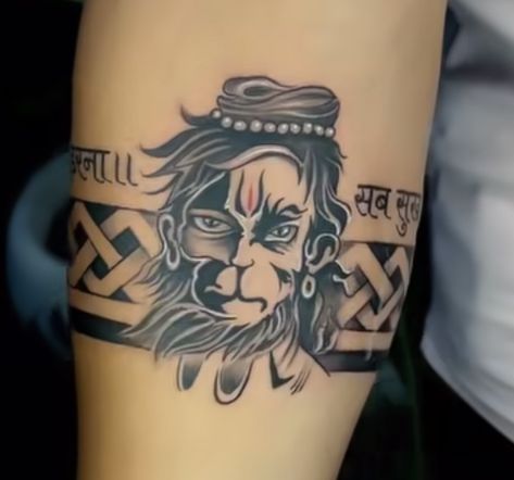 Hanuman Arm Band Tattoo, Hanuman Band Tattoo, Hanuman Ji Tattoo Design, Hanuman Ji Tattoo, Hanuman Tattoo Design, Hindu Tattoos, Hanuman Tattoo, Round Tattoo, Tattoo Design For Hand