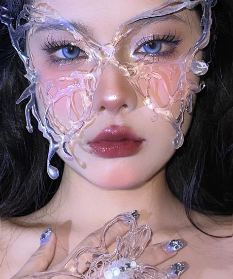 Futuristic Makeup, Resin Face, Butterfly Mask, Mask Makeup, Halloween Tattoo, Face Jewellery, Mask Masquerade, Ethereal Makeup, Creative Makeup Looks