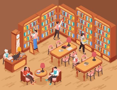 Free vector library background with book... | Free Vector #Freepik #freevector #library-illustration #library #textbook #library-books Library Room Drawing, Library Illustration Art, Library Room Ideas School, Background With Books, School Computer Lab Design, Computer Lab Design, Library Illustration, School Computer Lab, Library Drawing