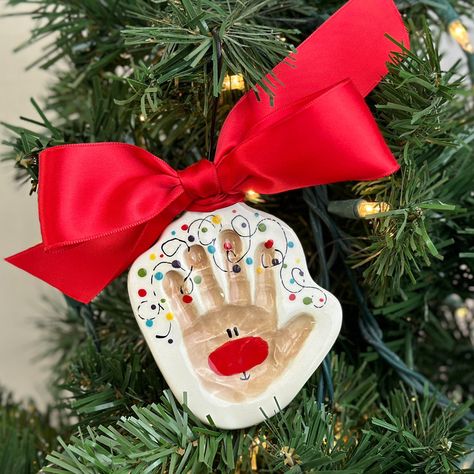 Reindeer Clay Ornament – Prints & Clay Christmas Gift For Toddlers To Make, Reindeer Ornaments Handprint, Hand Print Clay Ornaments, Toddler Clay Ornaments, Reindeer Clay Ornaments, Kid Clay Christmas Ornaments, Hand Print Christmas Decorations, Painted Handprint Ornaments, Handprint Reindeer Ornament