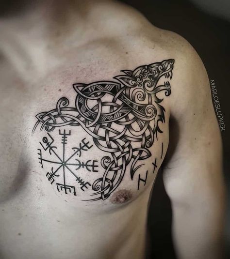 Celtic Wolf Tribal Tattoo ink.and.intuition Celtic Wolf Tattoo, Viking Compass Tattoo, Viking Tattoos For Men, Fenrir Tattoo, Tato Maori, Scandinavian Tattoo, Viking Tattoo Symbol, Viking Tattoo Sleeve, Vikings Tattoo