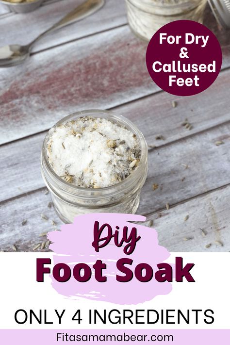 Only four ingredients in this DIY foot soak and a great way to practice some self-care. This DIY foot soak recipe for cracked feet contains relaxing herbs to help ease soreness and heal callused feet #footsoak #footsoakrecipe #epsomsalt #natural #essentialoils #selfcare #skinremedies Home Foot Soak, Foot Scrub Recipe, Homemade Foot Soaks, Diy Foot Soak, Foot Soak Recipe, Foot Scrub, Homemade Lotion, Foot Soak, Dried Herbs