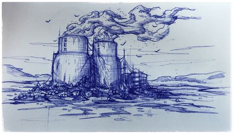 25 #nuclear #powerplant #island #disaster #ruin #pollution #apocalypse #factory #future #ink #sketch #art #artist #mikephillipsart #sketch Pollution Sketch, Land Pollution Drawing, Environment Pollution Drawing, Pollution Drawing, Air Pollution Drawing, Dystopian Sketch, Water And Air Pollution Drawing, Apocalypse Drawing, Apocalypse Sketch