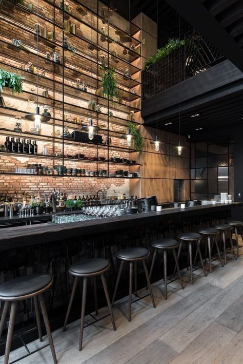 Bar Interior Design, Modern Restaurant, Bar Interior, Lounge Design, Bar Design Restaurant, Cafe Interior Design, Wood Bar, Restaurant Interior Design, Exposed Brick