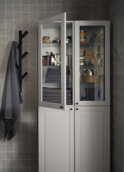 Ikea Hack Bathroom, Ikea Bathroom Storage, Ikea Pantry, Billy Ikea, Ikea Storage Cabinets, Tall Bathroom Storage Cabinet, Bathroom Cupboard, Ikea Closet, Bathroom Tall Cabinet