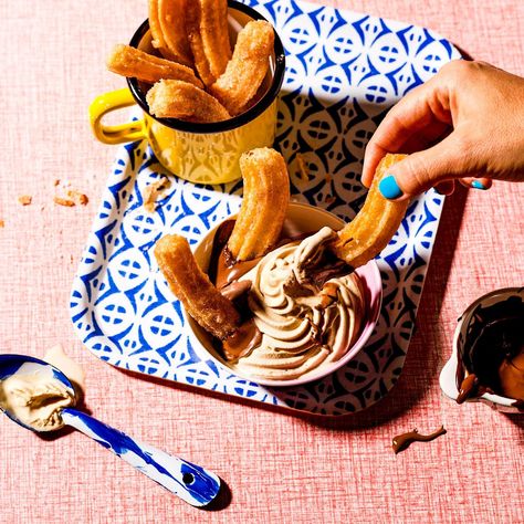 Here is a photograph I shot of Fwip Churros # foodphotographer #karenthomasphotography #londonfoodphotographer #yummyfood #colourfulbackground #strongshadows #indulgentfood #sweetfood #fwip #gelato #icecream #whippy #churros #tray #pattern #tinmug #bluenails #dipping #yellowcup Churros Food Photography, Churro Photography, Ice Cream Photography, Gelato Ice Cream, Yellow Cups, Indulgent Food, Ice Cream Brands, Dessert Photography, Food Drink Photography