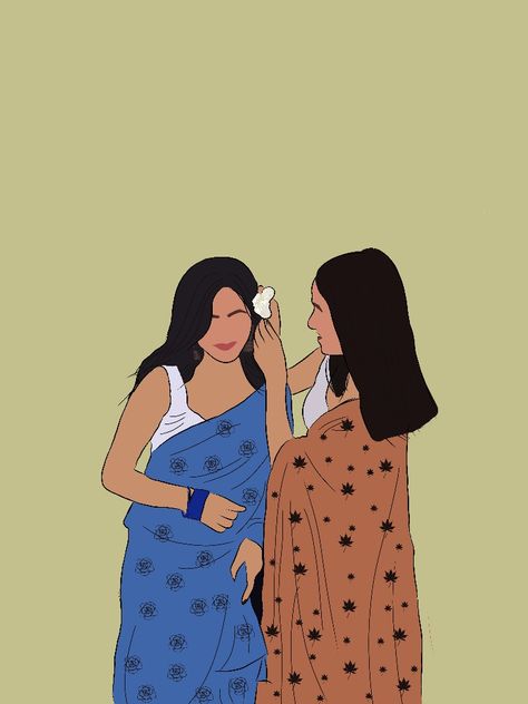 Croquis, Cute Doodle Art Friends, Two Friends Aesthetic Cartoon, Desi Cartoon Aesthetic, Faceless Drawing Aesthetic, Two Best Friends Drawing Poses, Girly Drawings Aesthetic, Desi Sketch, Friendship Illustration Art