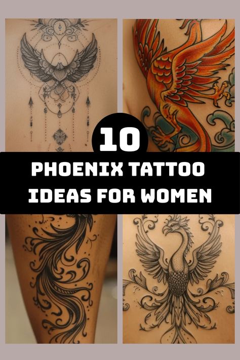 Explore the beauty and strength of phoenix tattoos for women with these creative and inspiring tattoo ideas. Whether you're looking for a feminine Phoenix tattoo design or unique Phoenix tattoo ideas, this collection offers a variety of stunning options to choose from. Embrace the symbolism of rebirth, renewal, and transformation with a graceful Phoenix tattoo that embodies power and grace. Find the perfect Phoenix tattoo to express your inner fire and resilience in style. Fire And Ice Phoenix Tattoo, Feminine Phoenix Tattoos, Beauty From Ashes Tattoo Ideas, Geometric Phoenix Tattoo Design, Tattoo Pheonix Women, Pheonix Tattoo For Women On Thigh, Pheonix Tattoo For Women On Arm, Where To Put A Tattoo For Women, Transformation Tattoo For Women