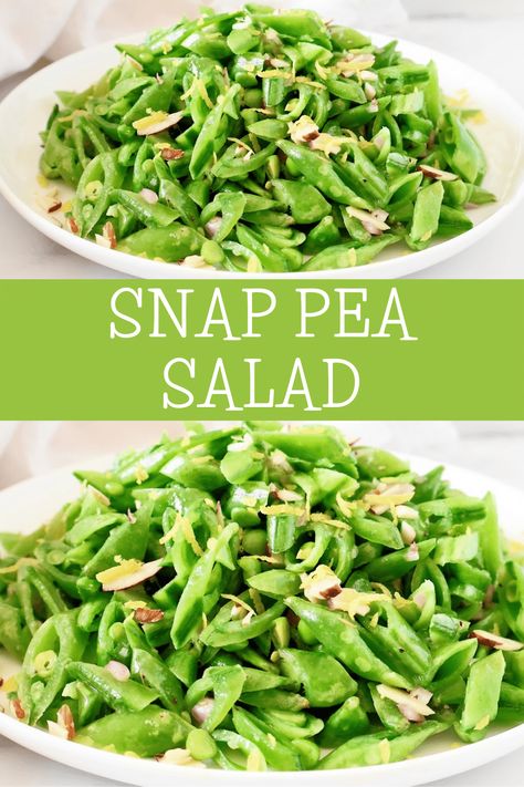 Fresh and flavorful Snap Pea Salad recipe! Crisp sugar snap peas tossed with toasted almonds and a zesty lemon dressing. Perfect for a light lunch or side dish. Vegetarian and vegan-friendly. #SnapPeaSalad #VegetarianRecipes #HealthyEating Sugar Snap Pea Salad Recipes, Snap Pea Salad Recipes, Snap Peas Recipe Side Dishes, Pea Recipes Side Dishes, Pea Pods Recipe, Snow Pea Salad Recipe, Snap Peas Salad, Protein Sides, Sugar Snap Pea Salad