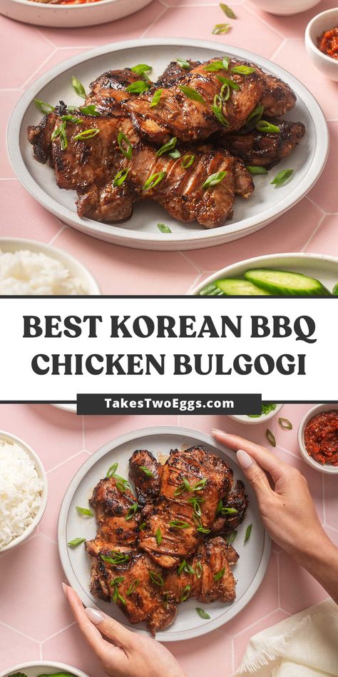 Chicken Bulgogi Recipe Korean Food, Chicken Thigh Korean Recipe, Korean Chicken Crockpot Recipes, Korean Chicken Marinade Sauce Recipes, Korean Marinated Chicken, Chicken Bugolgi, Bulgogi Recipe Chicken, Chicken Korean Bbq, Korean Chicken Bulgogi Recipe