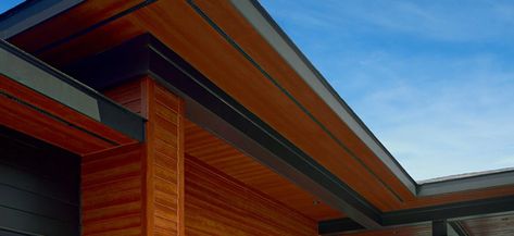 The Problems with a Cedar Soffit and a Better Alternative | Allura USA Cedar Soffit, Roof Soffits, Siding Styles, Natural Stain Wood, Exposed Rafters, Fiber Cement Siding, Cottage Exterior, Patio Roof, Fiber Cement