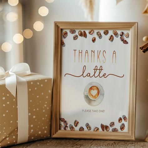 Coffee Shower Favors, Brewing Baby Shower Ideas Coffee, Coffee Themed Graduation Party, Bean Baby Shower Ideas, Coffee Theme Gender Reveal, Cafe Baby Shower Ideas, Bridal Shower Ideas Coffee Themed, A Baby Is Brewing Coffee Theme, Baby Brewing Coffee Shower Ideas