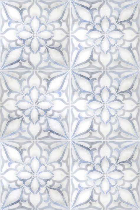 Artisan Stone Tile, Kitchen Backsplash Designs, Flower Tile, Backsplash Designs, Blue Tile, Stone Tile, Tile Pattern, Bath Remodel, Kitchen Tiles