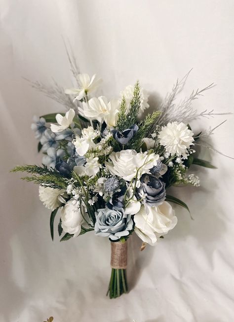 Wedding Flowers For Cheap, White And Navy Bridesmaid Bouquet, Blue Cream Wedding Theme, Sage Green And Dusty Blue Bouquet, Fall Blue Bouquet, Sage Green And Dusty Blue Wedding Bouquet, Dusty Blue And Sage Green Wedding Flowers, Blue Flower Wedding Bouquet, Dusty Blue Flowers Bouquet