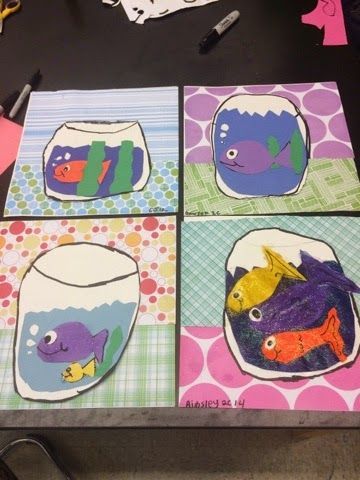 2nd Grade artists are learning about the art of Henri Matisse. They learned that he loved color and that at the end of his life, he lov... Fish Collage, Grade 1 Art, Adaptive Art, First Grade Art, Fish Bowls, Elementary School Art, Kindergarten Art Projects, 2nd Grade Art, 3rd Grade Art