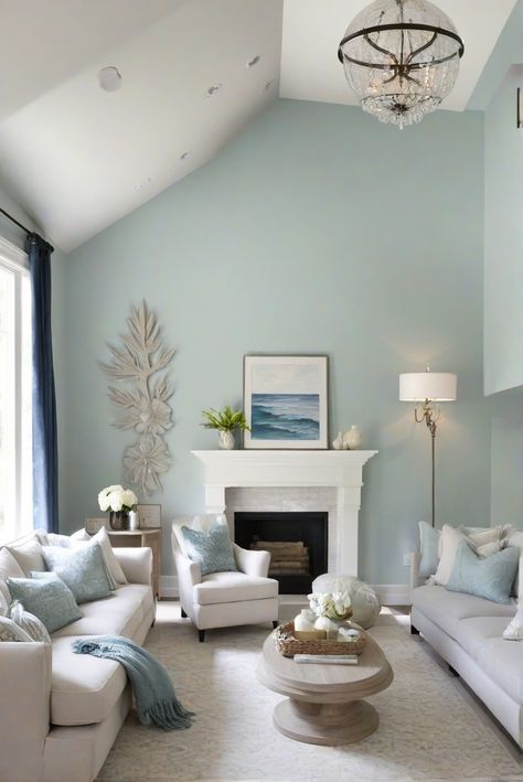 Immerse yourself in a tranquil oasis with Sea Salt (SW 6204), the best paint choice for 2024! Join us for a daily interior designer routine filled with inspiring decor ideas. #Ad #homedecor #homedesign #wallpaints2024 #Painthome #interiorarchitecture Wall Colors Green Living Room Colors Bright Living Room Colors Apartment Renovation Living room Remodeling Modern Paint Colors 2024 Recycled Glass Paint Color Behr Bedroom, Pale Seafoam Paint, Living Area Paint Ideas, Bright House Interior Colour, Modern Wall Paint Colors, Sea Salt Accent Wall, Sw Topsail Paint, Sea Salt Color Scheme, Paint Color Schemes For Living Room