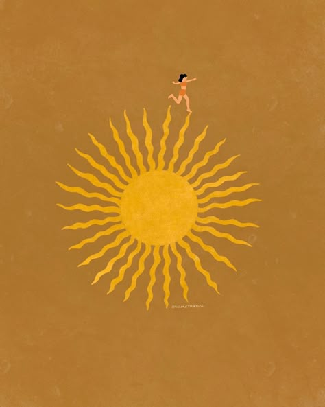 Iulia on Instagram: “I’m walking on sunshine... oooooh  This morning I was brewing some coffee with this song playing in the background and oh well... this…” Art Prints Sun, Wellness Illustration Graphic Design, Wellness Illustration, Sunshine Drawing, The Sun Illustration, Sunshine Illustration, Sunshine Background, Sunshine Painting, The Sun Art