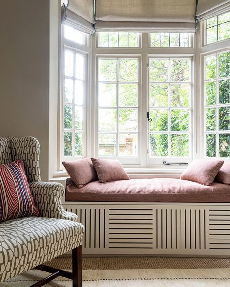 The Main Dos & Don’ts With Bay Windows Anna Haines, Small Bay Window, Bay Window Living Room, Ac Cover, Bay Window Seat, Window Seat Design, Bow Window, Window Benches, Interior Design Consultation