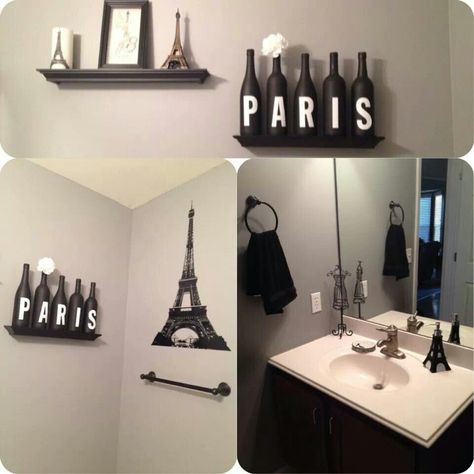 Ideas to spruce up my paris themed bathroom decor♡ Paris Theme Bathroom, Paris Themed Bedroom Decor, Paris Bathroom Decor, Paris Room Decor, Paris Bathroom, French Room, Paris Themed Bedroom, Paris Rooms, Amazing Bedroom Designs