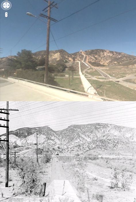 looking north from foothill boulevard from a point west of balboa boulevard in sylmar 1913 and now Water Runway, Sylmar California, California History, San Fernando Valley, Vintage Los Angeles, History Pictures, Balboa, Southern California, And Now