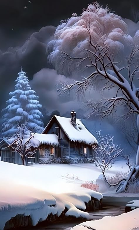 Christmas In The Mountains, Winter Snow Wallpaper, Winter Scenes Wonderland, Bob Ross Paintings, Merry Christmas Pictures, Christmas Scenery, Winter Painting, Winter Wallpaper, Winter Scenery