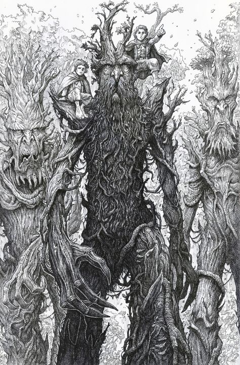 The last march of the Ents, Allen Michael Geneta Lotr Illustrations, Middle Earth Tattoo, Tolkien Artwork, Lotr Tattoo, Rings Tattoo, Lord Of The Rings Tattoo, Hobbit Art, Middle Earth Art, Tolkien Art