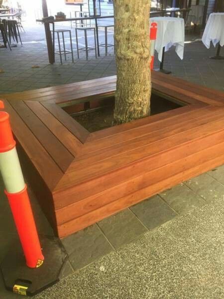 Seat Under Tree, Seat Around Tree Trunk, Tree Seats Wrap Around, Tree Benches Wrap Around, Tree Surround Ideas, Bench Tree Trunk, Wraparound Tree Bench, Tree Surround, Bench Around Trees