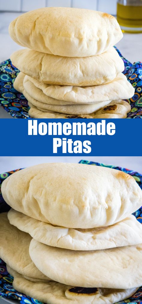 This easy homemade pita bread recipe makes soft and puffy pitas that are great for wrapping and dipping. All it takes is 6 ingredients! #homemade #pitabread #pitas Homemade Pita Pockets, Grilled Pita Bread, Yogurt Pita Bread Recipe, Pita Pit Recipes, Wrap Dough Recipe, Quick Pita Bread Recipe, How To Make Pita Bread, Pita Bread Recipe No Yeast, Homemade Wraps Recipe