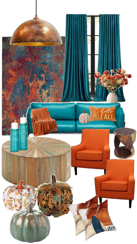 Teal Orange Color Palette, Palette Living Room, Remodeling House, Orange Color Palette, Color Palette Living Room, Happy Fall Yall, Brown And Turquoise, Orange Color Palettes, Fall Yall