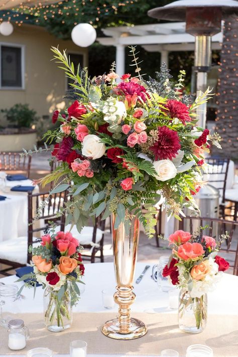 Wedding Flowers Red, Wedding Flowers Blue, Burgundy Wedding Centerpieces, Red Wedding Flowers, Beach Wedding Flowers, Wedding Themes Fall, Blue Wedding Flowers, Tall Centerpieces, Burgundy Flowers