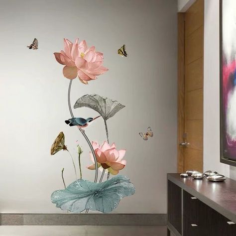 Lotus Wall Sticker Butterfly and Lotus Wall Sticker Bird Decal - Etsy India Lotus Flower Art, Wall Decals For Bedroom, Flower Wall Decals, Nursery Wall Stickers, Flower Wall Stickers, Cartoon Wall, Wall Stickers Bedroom, Wall Stickers Living Room, Wall Stickers Home